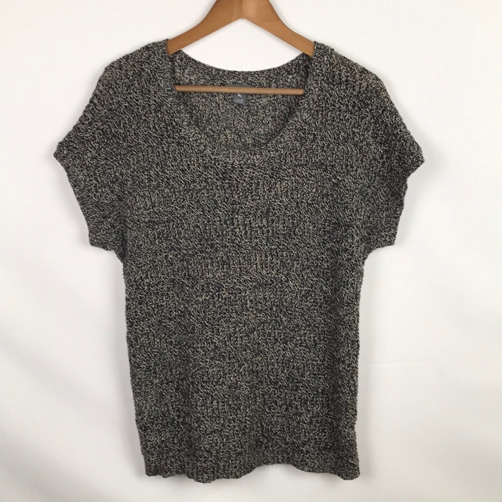 EDDIE BAUER Sweater Black Marbled Short Sleeve